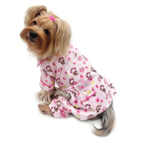 Girly Monkey Flannel Pajamas with 2 Pockets (Color: pink, size: L)