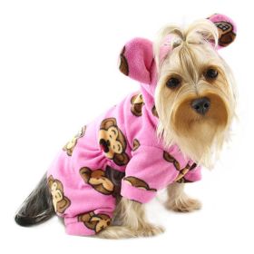 Adorable Silly Monkey Fleece Dog Pajamas/Bodysuit with Hood (Color: pink, size: XL)