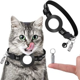 Pet Anti Lost Address Pendant Collar With Bell For Airtag (Color: black, Type: Pet Supplies)